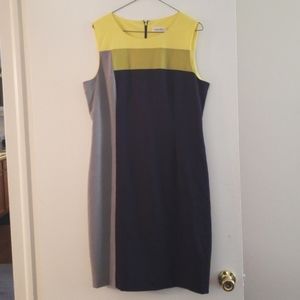 Navy Blue &Yellow Calvin Klein Dress